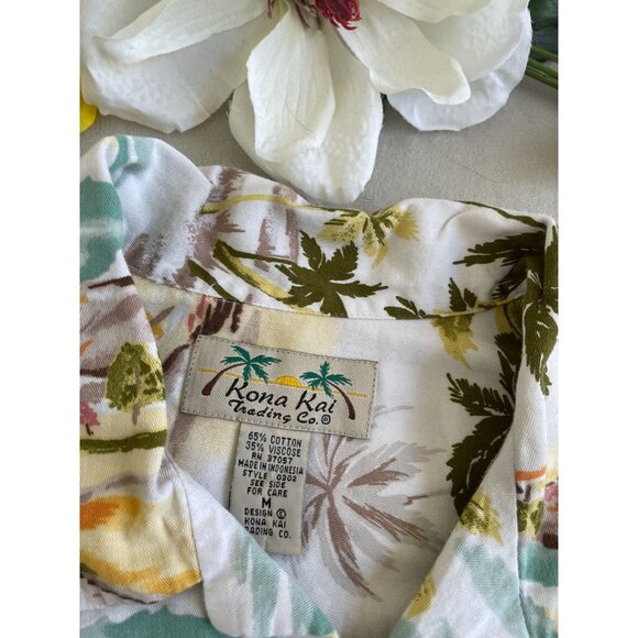 Kona Kai Mens Hawaiian Shirt Tropical Palm Tree colorful Print - Size M Y2K - Picture 6 of 7